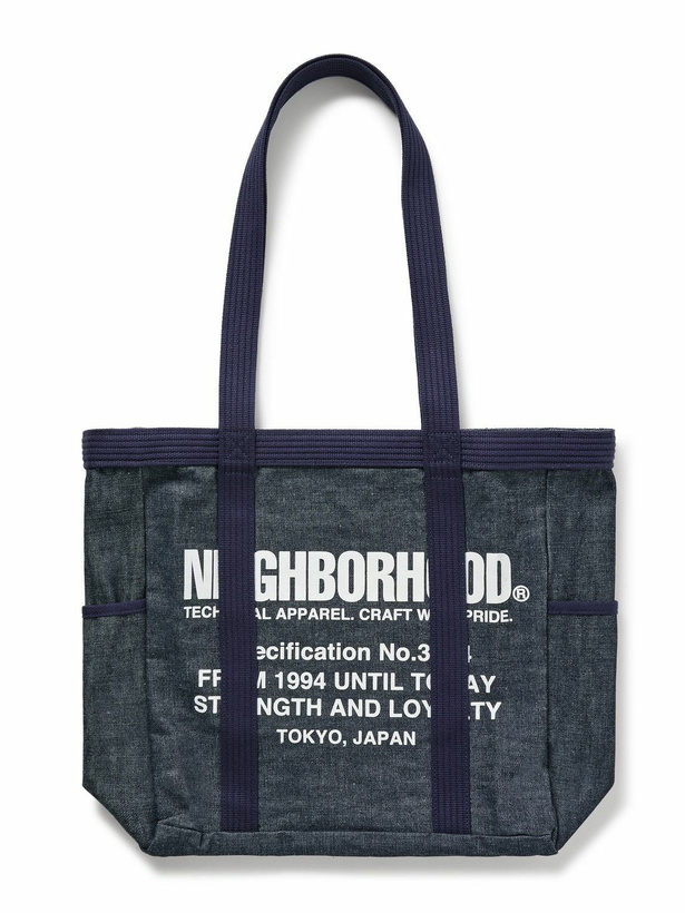 Photo: Neighborhood - Canvas-Trimmed Logo-Print Denim Tote Bag