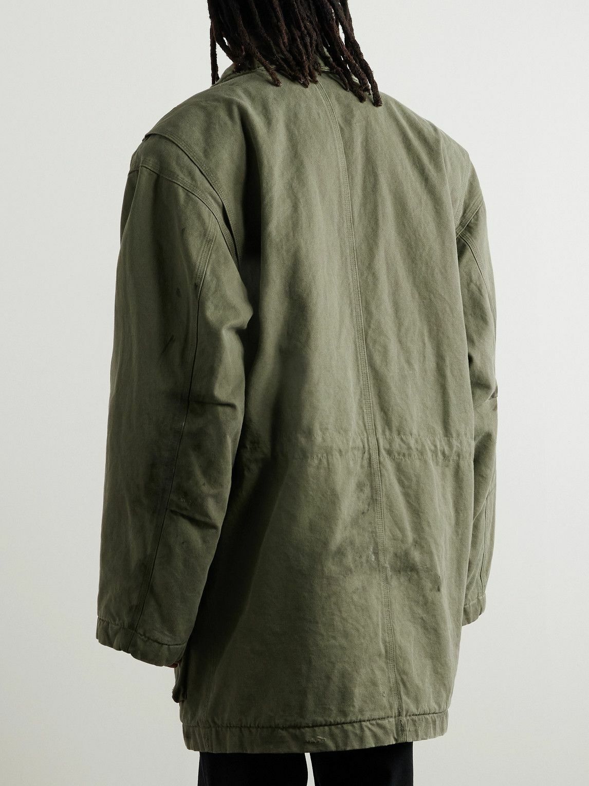 Balenciaga - Distressed Cotton-Canvas Coat - Green