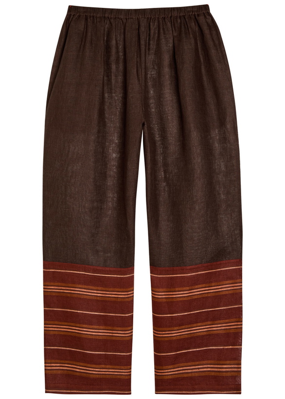 Photo: Tory Burch Stripe-trimmed Semi-sheer Linen Trousers Brown