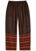 Tory Burch Stripe-trimmed Semi-sheer Linen Trousers Brown