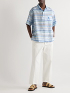 Etro - Convertible-Collar Striped Linen Half-Placket Shirt - Blue