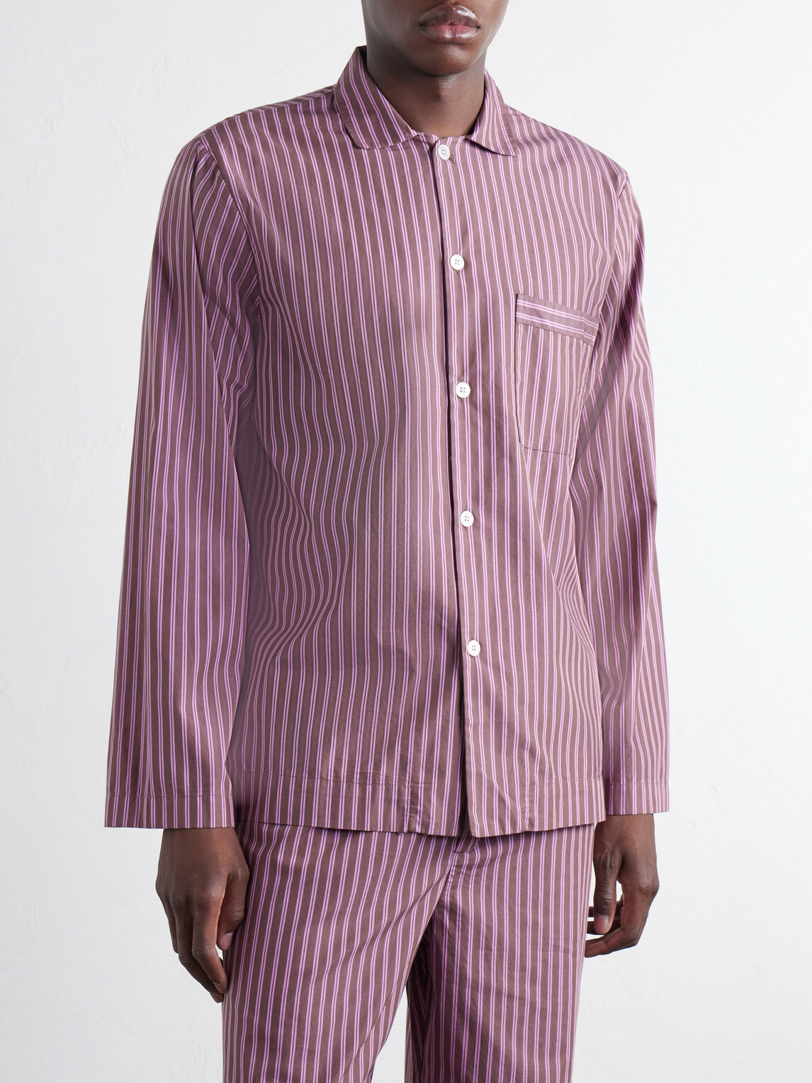 TEKLA - Striped Organic Cotton-Poplin Pyjama Shirt - Pink