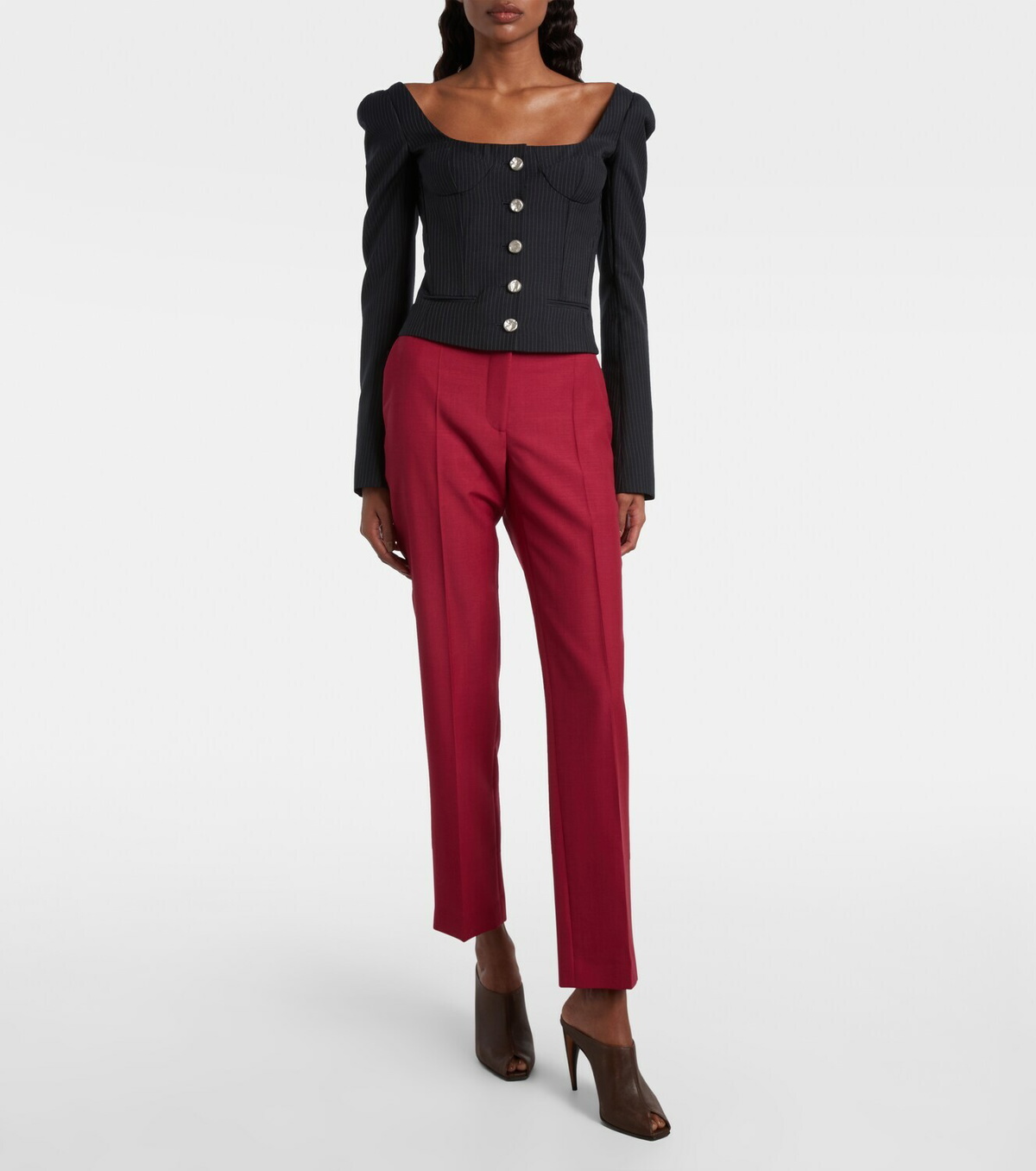 McQueen Cropped wool and mohair slim pants