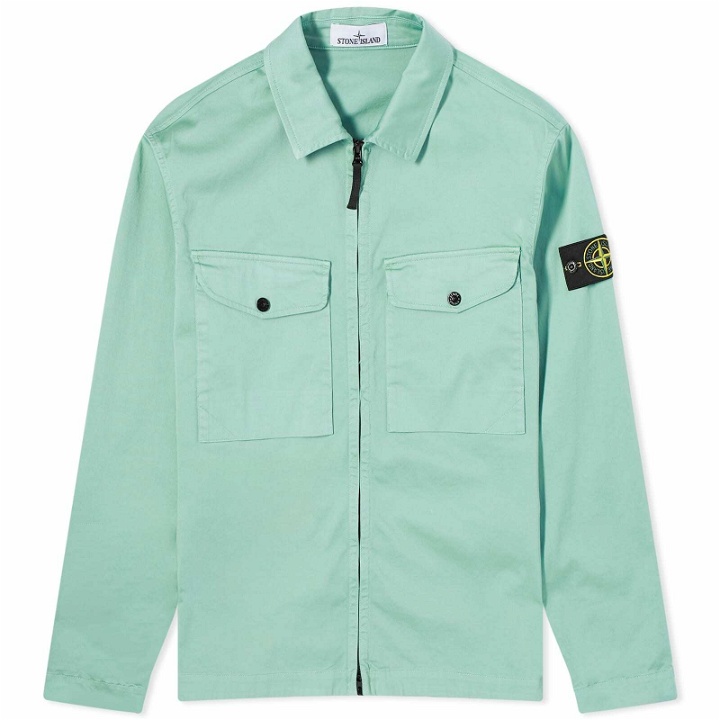 Photo: Stone Island Men's Stretch Cotton Double Pocket Shirt Jacket in Light Green