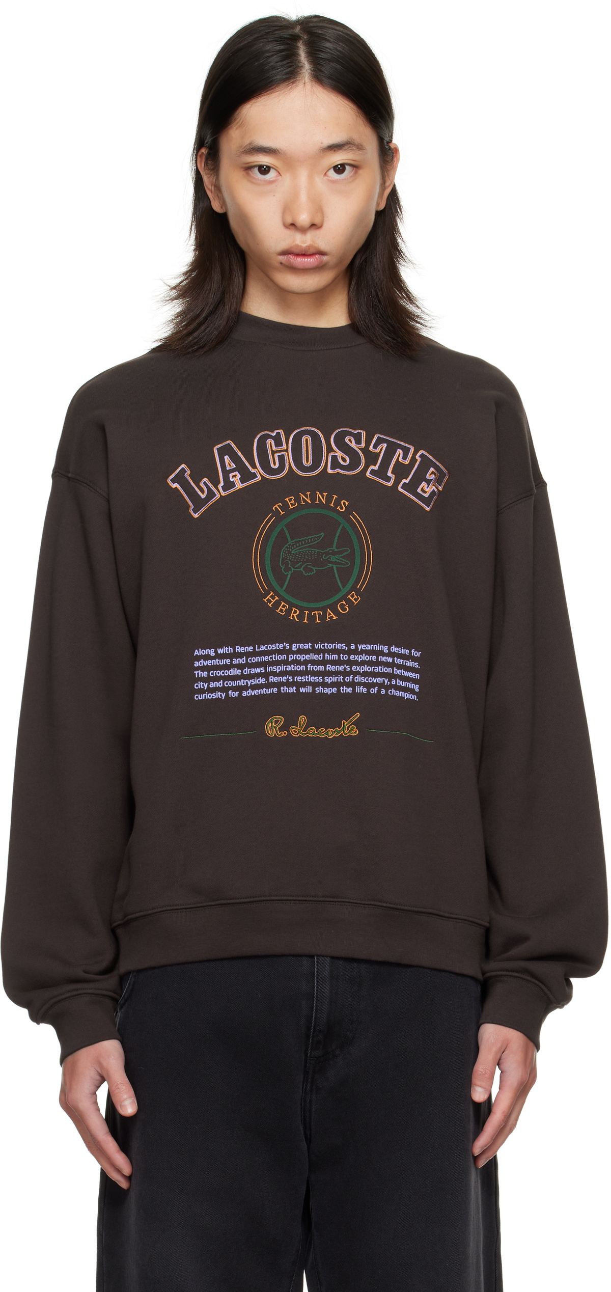 Lacoste Brown Embroidery Fleece Heritage Sweatshirt
