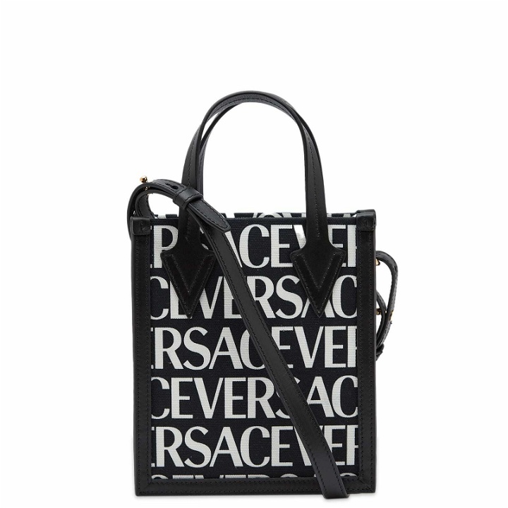 Photo: Versace Men's Repeat Logo Mesh Tote in Black