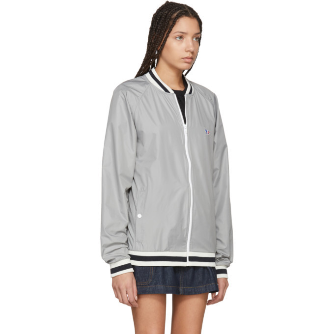 Maison Kitsune Grey Windbreaker Bomber Jacket Maison Kitsune