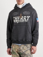 Cherry Los Angeles - Hollywood Logo-Print Embroidered Cotton-Jersey Hoodie - Black