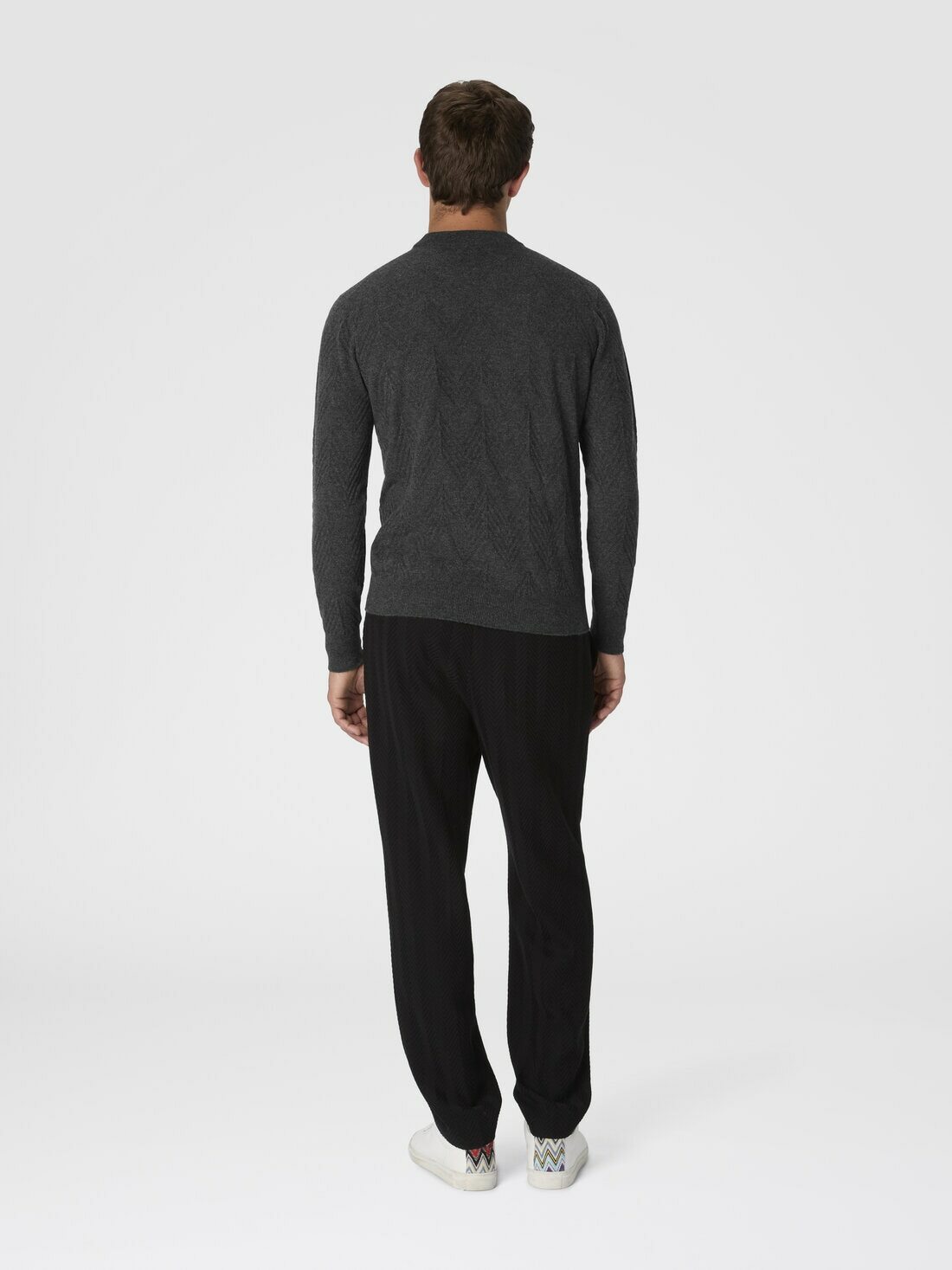 Missoni - Crew neck sweater in pure cashmere with chevron pattern, Men, Grey
