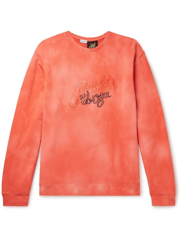 Photo: LOEWE - Paula's Ibiza Logo-Embroidered Tie-Dyed Loopback Cotton-Jersey Sweatshirt - Orange