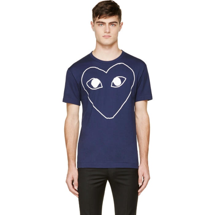 Photo: Comme des GarÃ§ons Play Navy and White Logo T-Shirt