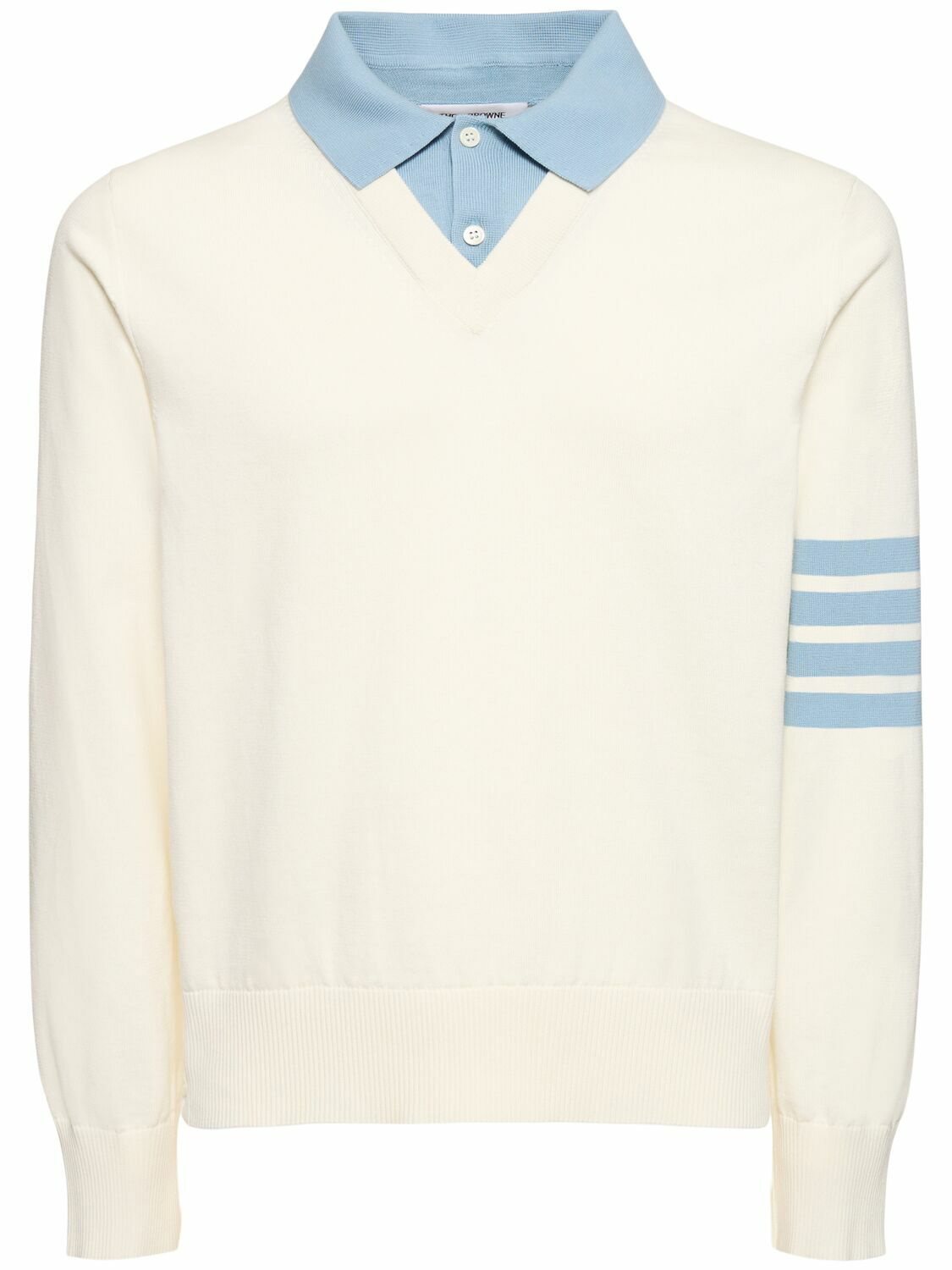 Photo: THOM BROWNE Layered V Neck Polo Sweater