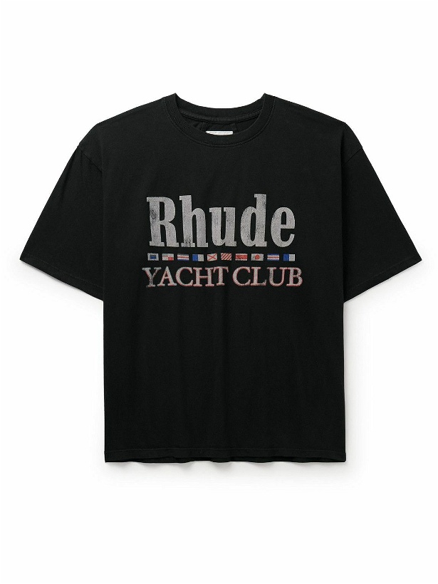 Photo: Rhude - Flag Logo-Print Cotton-Jersey T-Shirt - Black