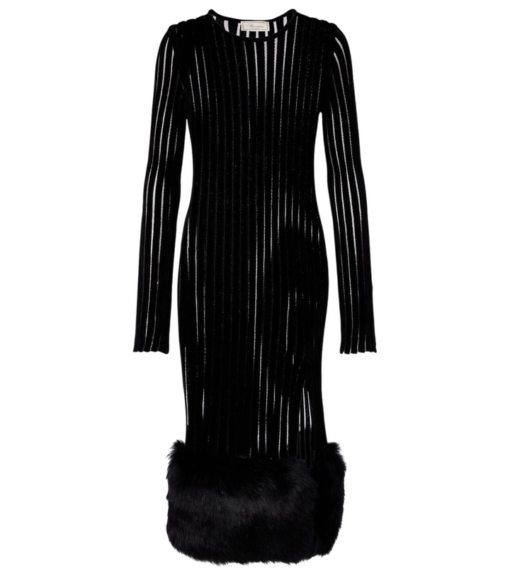 Photo: Blumarine Knit faux fur-trimmed midi dress