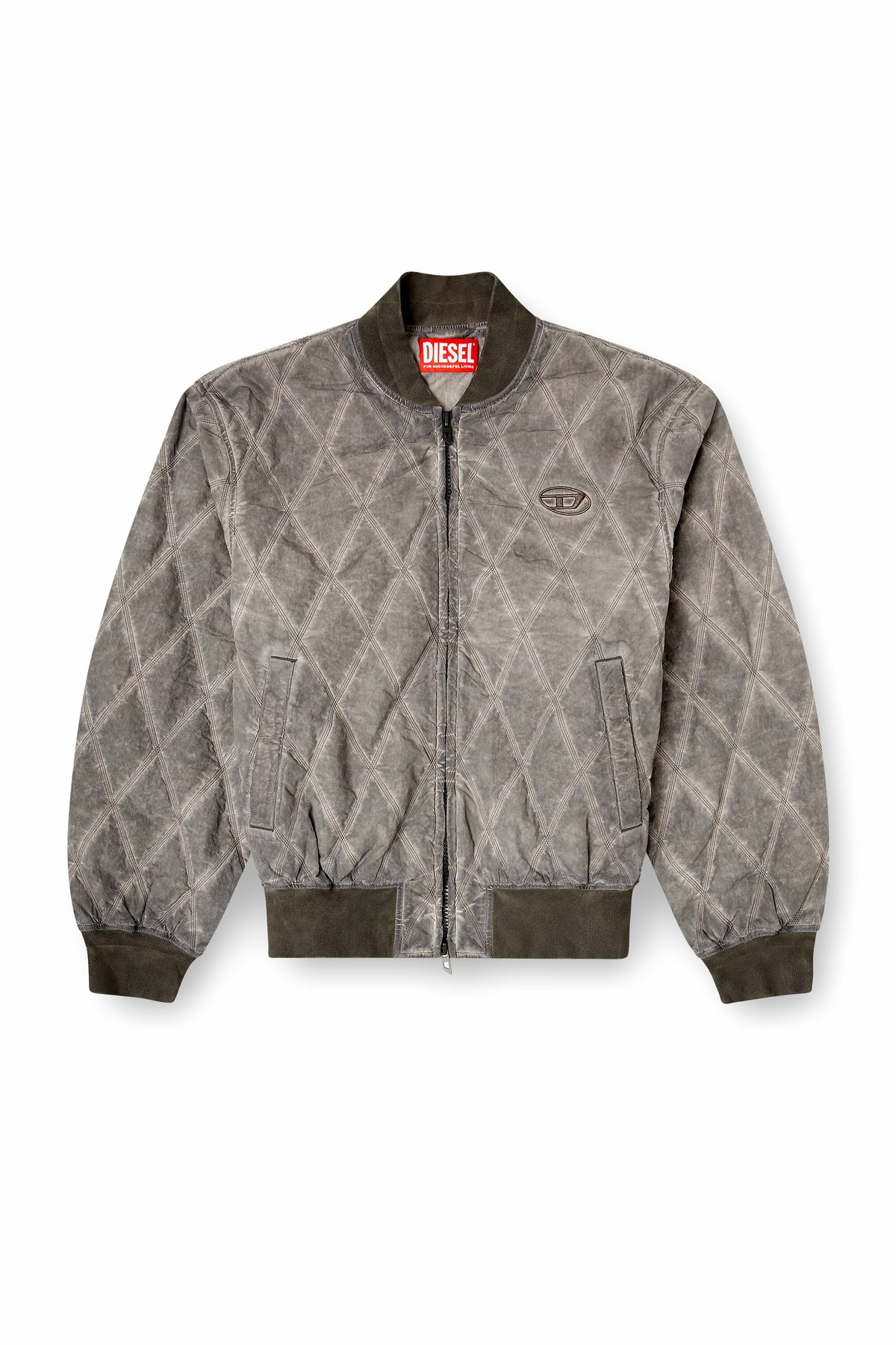 Diesel Padded argyle-quilted bomber jacket - Jackets Mens in Grey