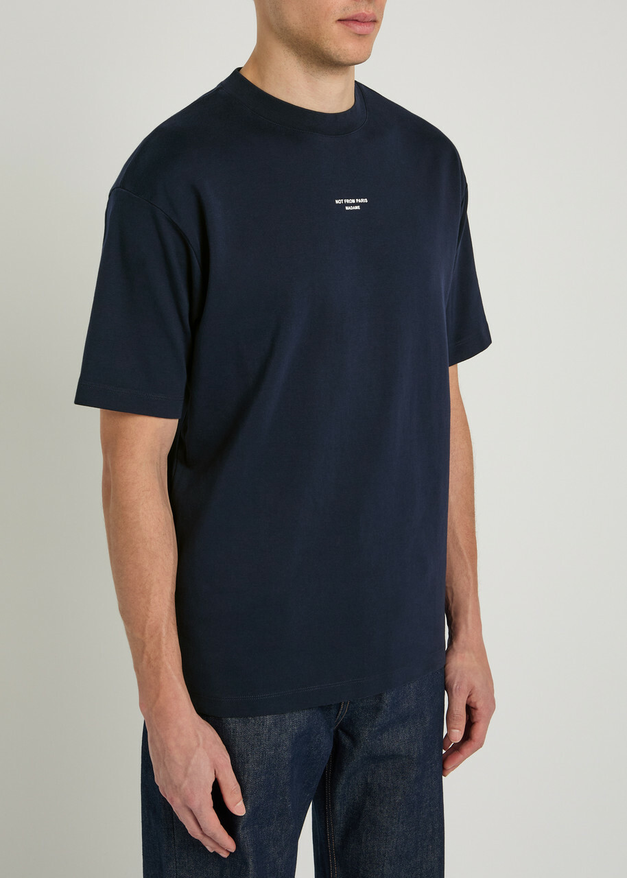 DRÔLE DE Monsieur Le T-shirt Slogan Printed Cotton T-shirt Navy
