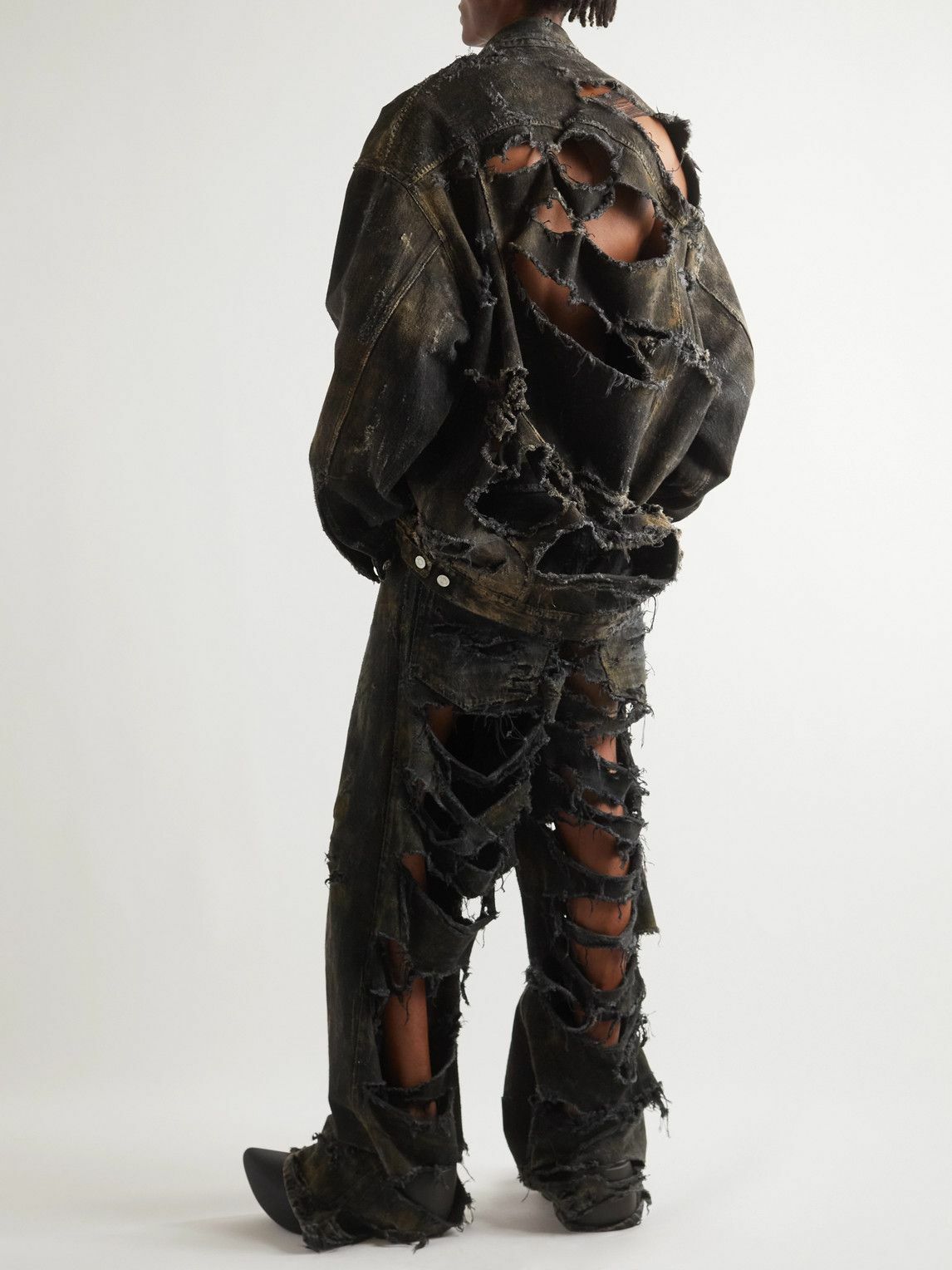 Balenciaga - Oversized Distressed Denim Jacket - Black