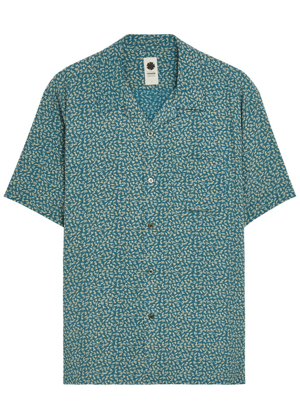 Photo: Vowels Deer Printed Rayon Shirt Navy