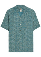 Vowels Deer Printed Rayon Shirt Navy