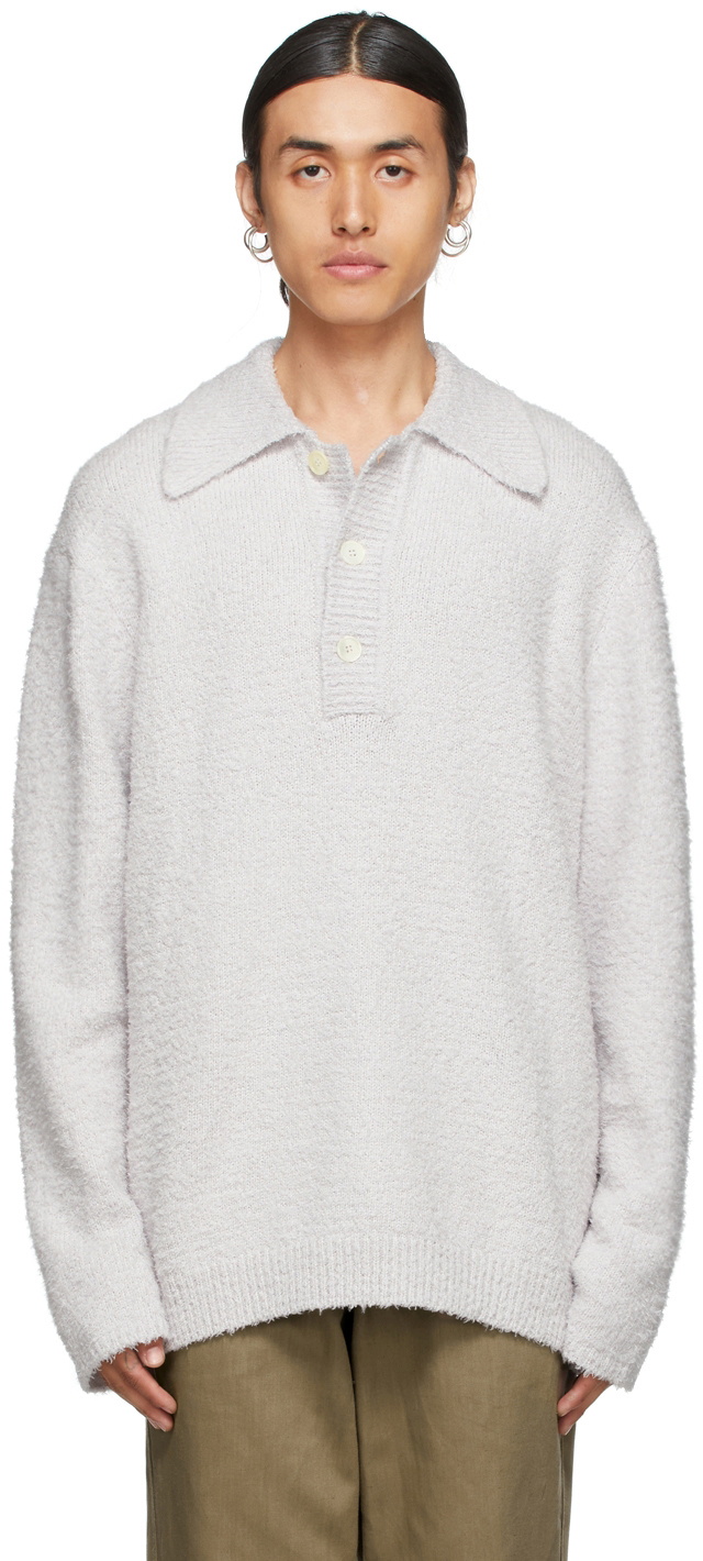 Our Legacy Grey Big Piquet Long Sleeve Polo