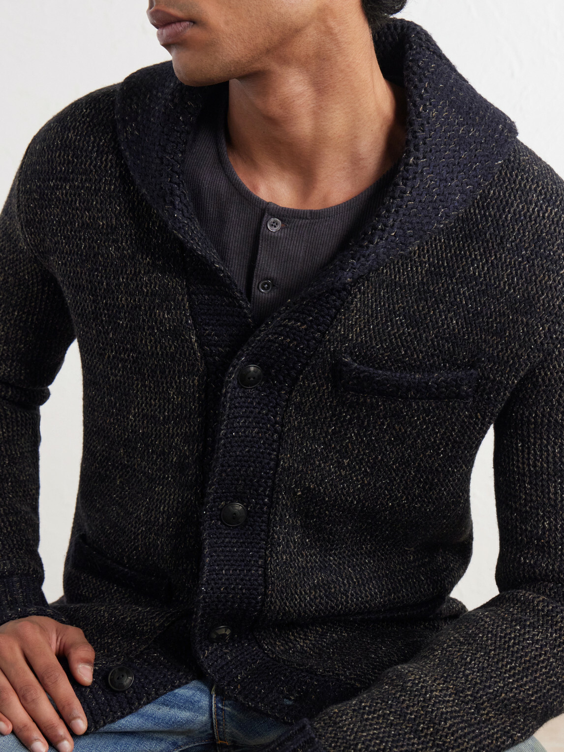 RRL - Shawl-Collar Mélange Wool, Cotton and Silk-Blend Cardigan - Blue
