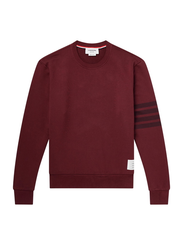 Photo: Thom Browne - 4-Bar Stripe Cotton-Jersey Sweatshirt - Burgundy