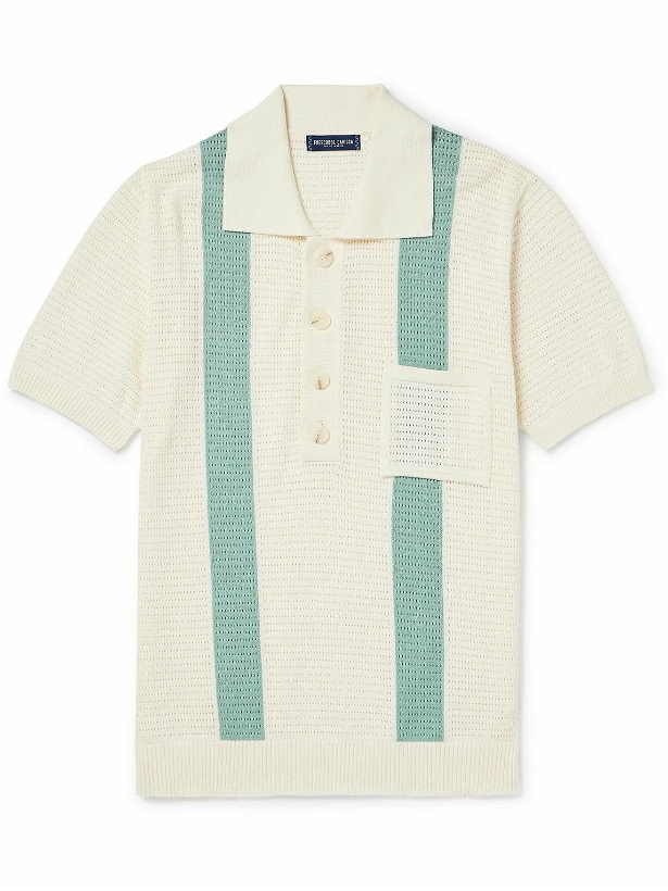 Photo: Frescobol Carioca - Clemente Striped Pointelle-Knit Cotton Polo Shirt - Neutrals