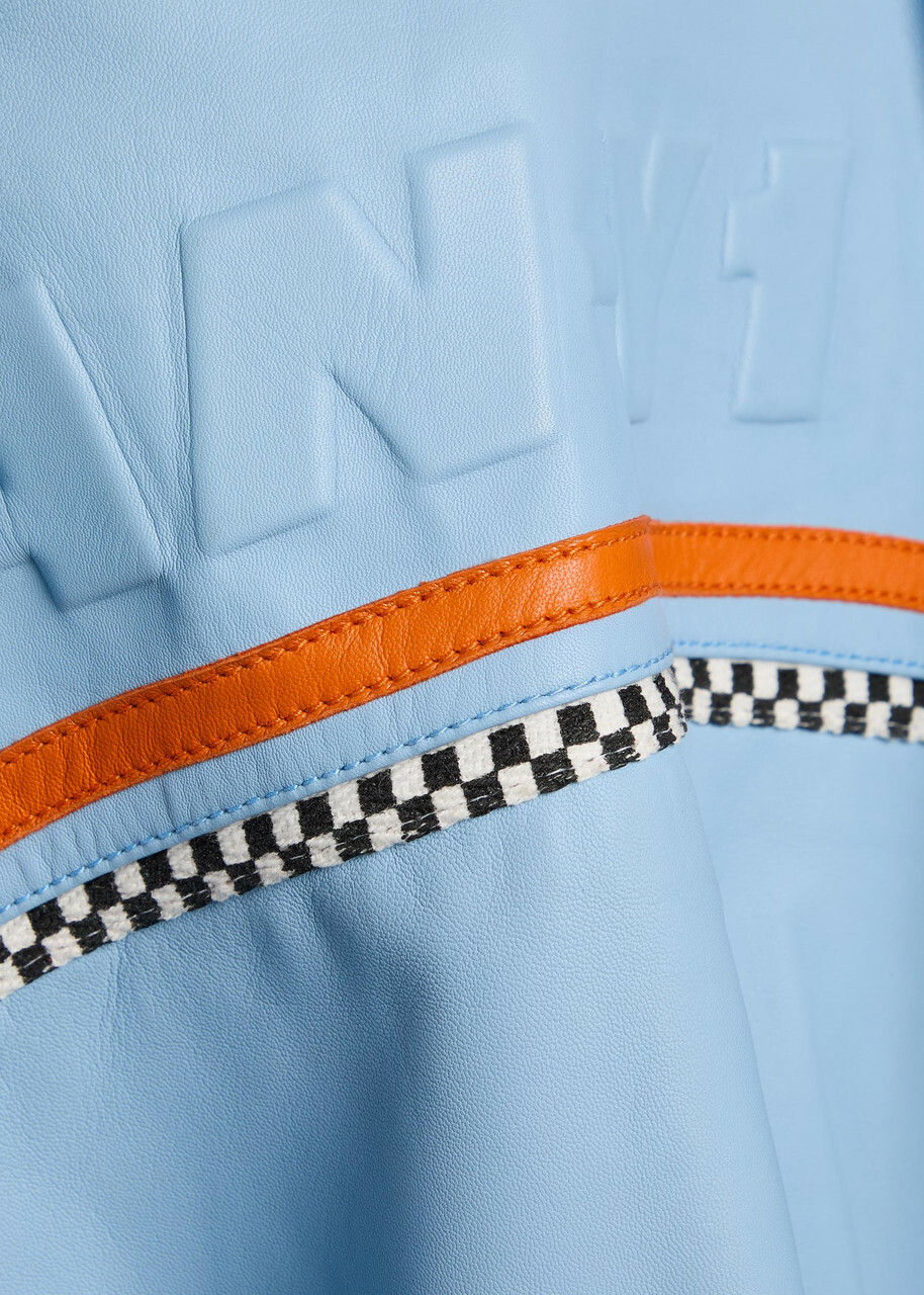 AN-Y1 Cargo Bomber Logo-embossed Leather Bomber Jacket Light Blue