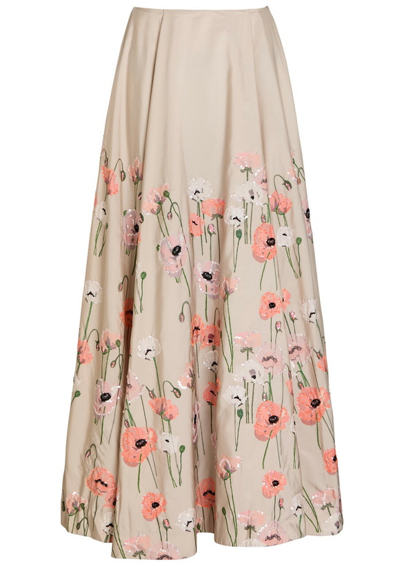 Photo: Bernadette Kennedy Floral-embellished Satin-poplin Maxi Skirt Beige