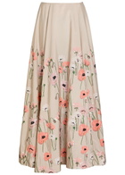 Bernadette Kennedy Floral-embellished Satin-poplin Maxi Skirt Beige