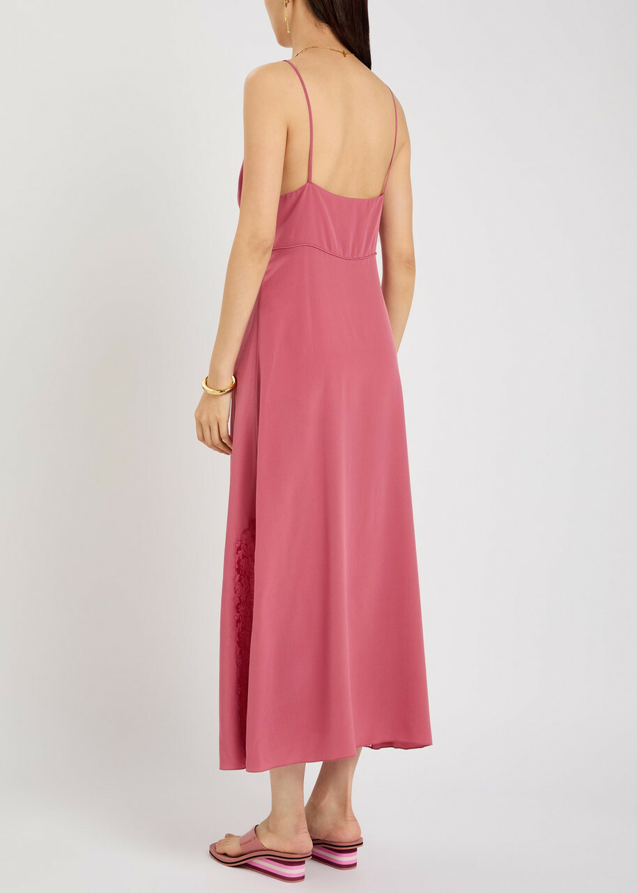 Chloe Lace-trimmed Silk Midi Dress Mauve