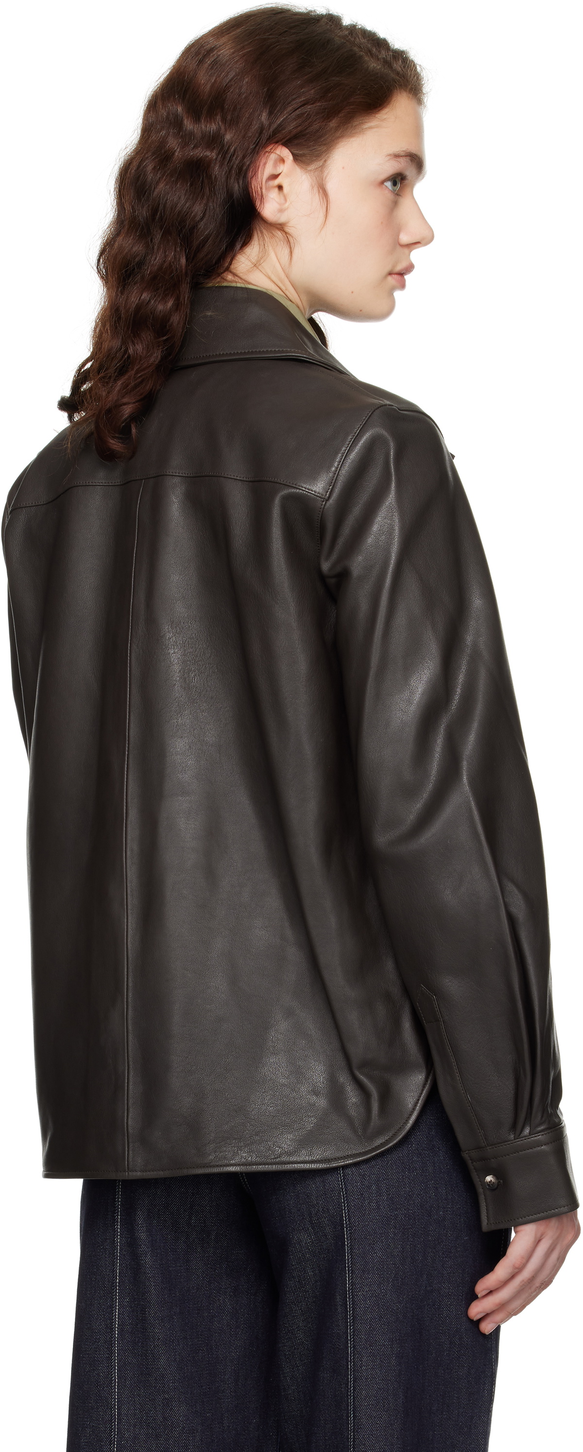 CO Brown Structured Button Down Leather Shirt