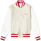 Balmain Men's Signature Varsity Jacket in Ivory/White/Red
