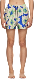 Dries Van Noten Blue & Beige Floral Swim Shorts