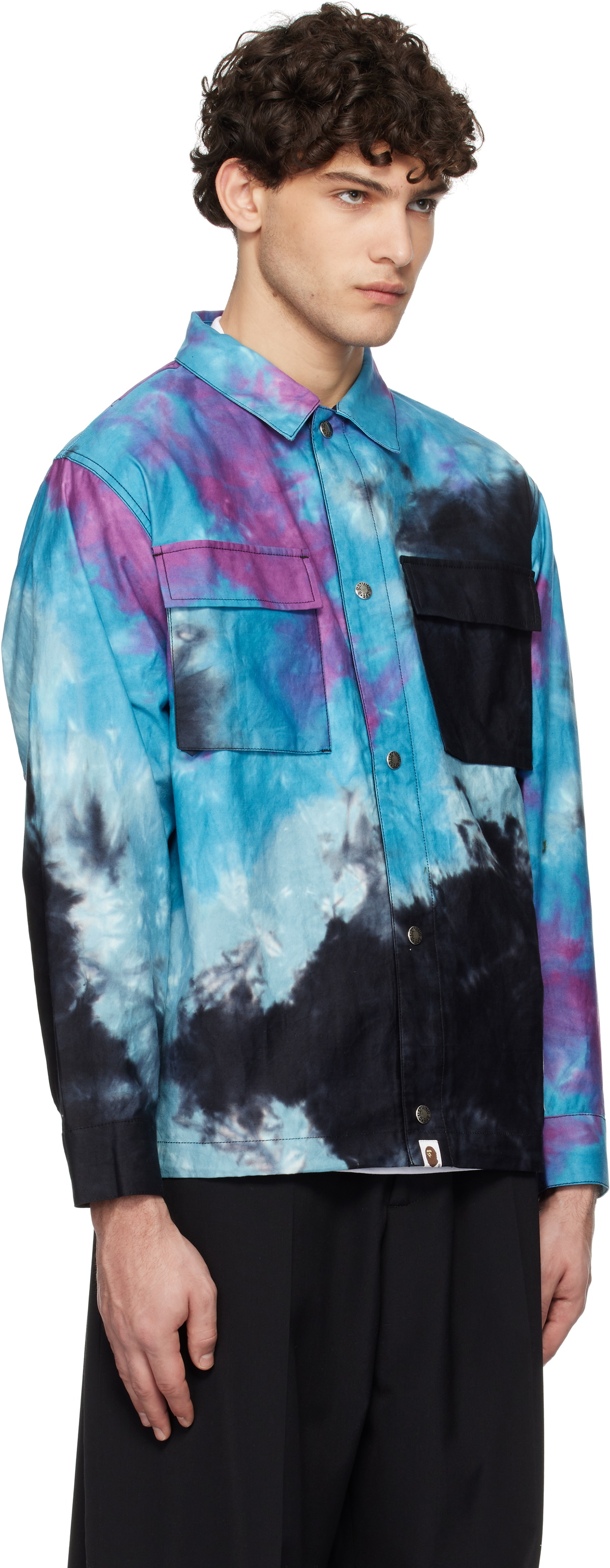 BAPE Blue & Black Tie Dye Relaxed Fit CPO Shirt A Bathing Ape