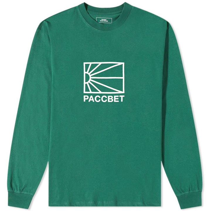 Photo: PACCBET Men's Long Sleeve Big Logo T-Shirt in Dark Green