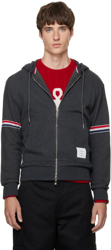 Photo: Thom Browne Gray Zip Pique Loopback RWB Engineered Hoodie