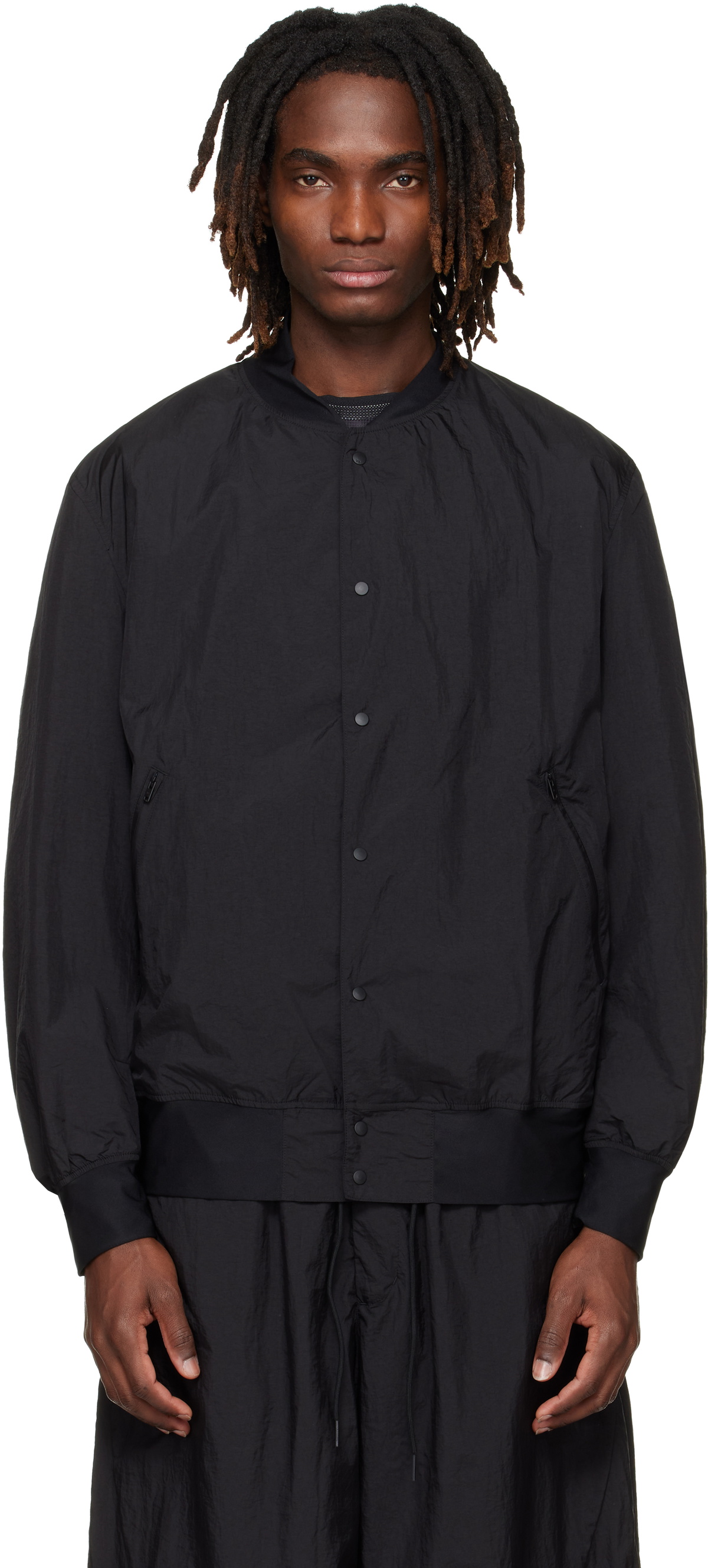 Y-3 Black Collared Faux-Leather Bomber Jacket Y-3