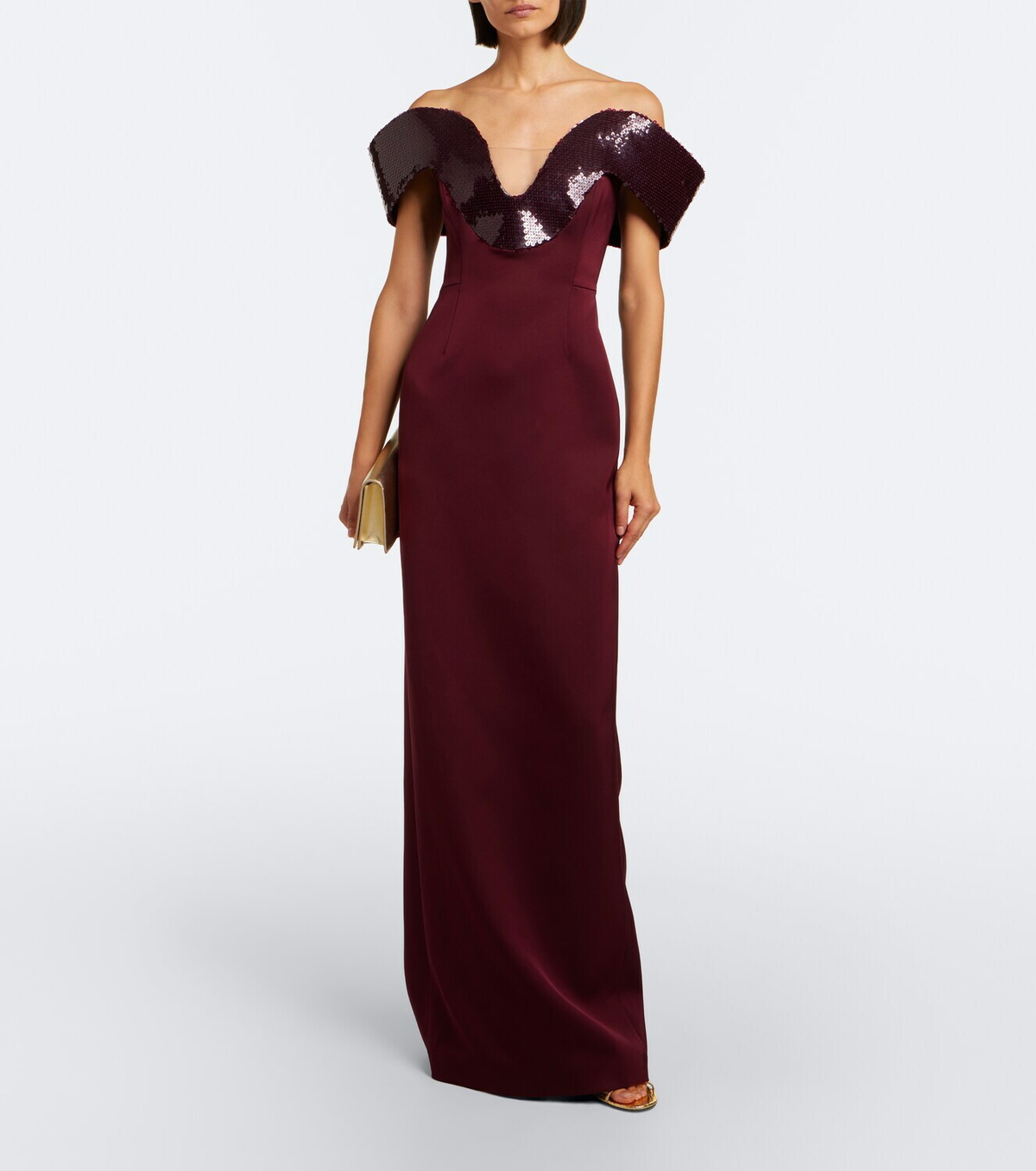 David Koma Sequined satin off-shoulder gown