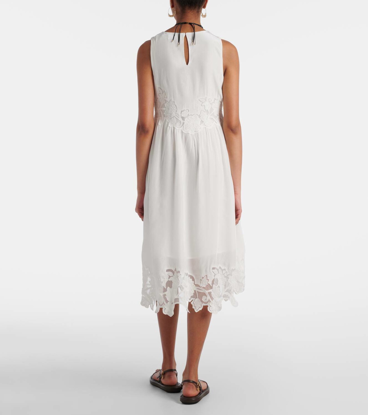 Velvet Floral Lace Spliced Belted Sheen Midi Dress in Caramel