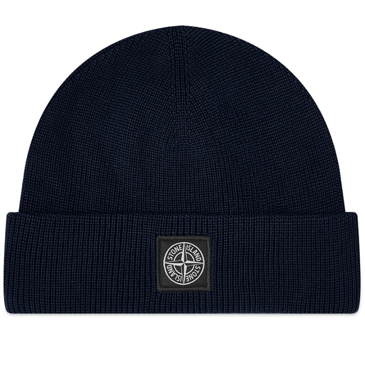 Photo: Stone Island Men's Knitted Patch Beanie in Navy