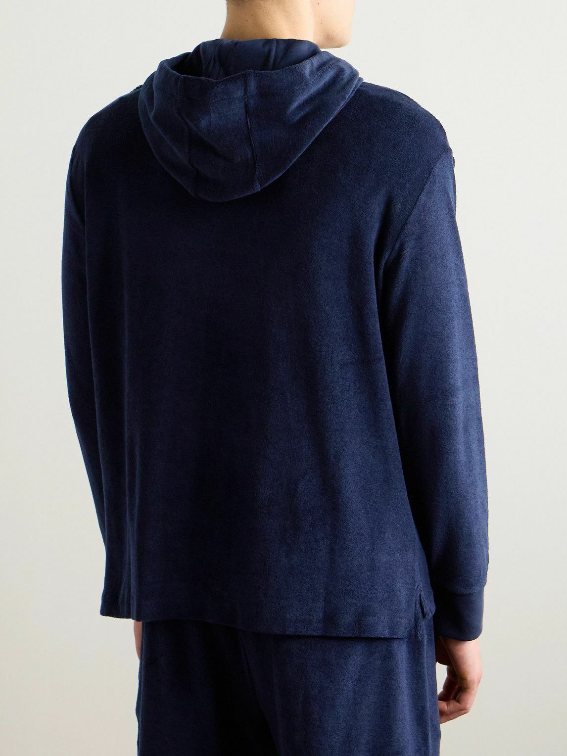 Ralph Lauren Purple label - Riviera Cotton and Modal-Blend Terry Half-Placket Hoodie - Blue