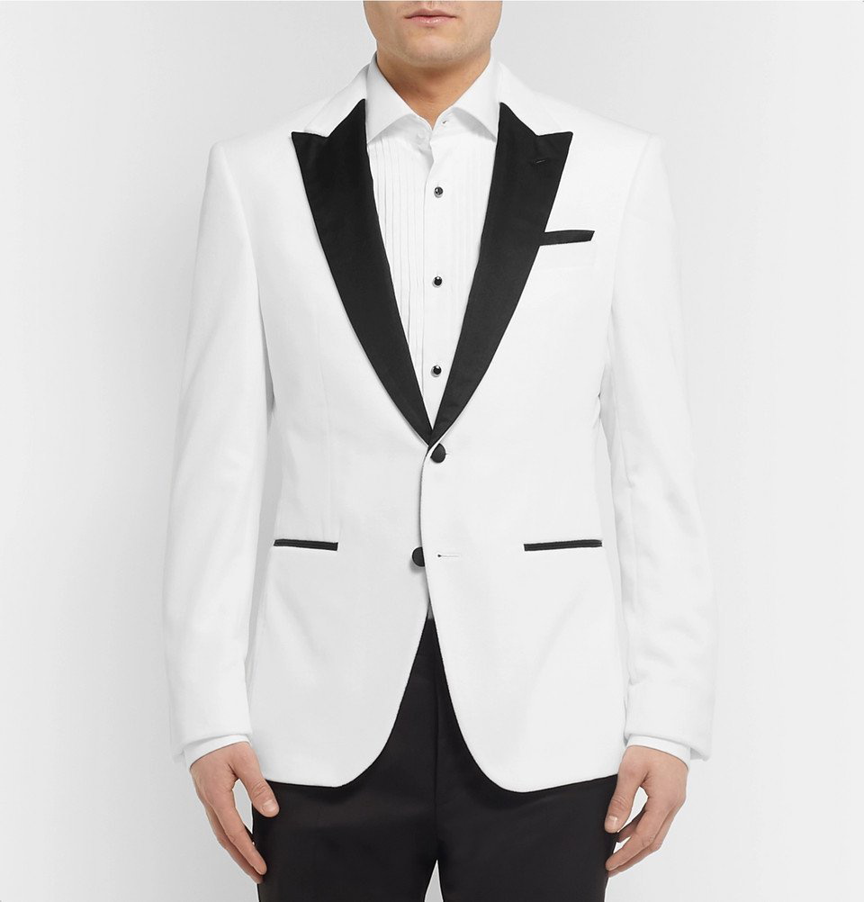 Slim-fit tuxedo jacket in pure-cotton velvet
