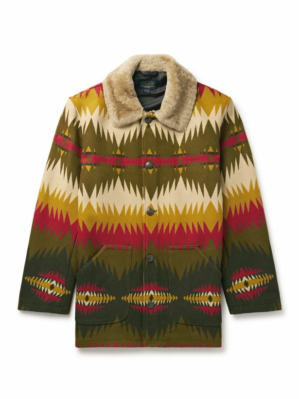 Photo: Pendleton - Brownsville Faux Shearling-Trimmed Wool and Cotton-Blend Jacquard Coat - Green