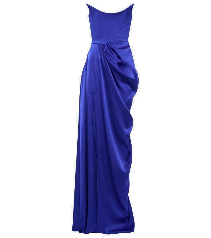 Photo: Alex Perry Strapless draped satin gown
