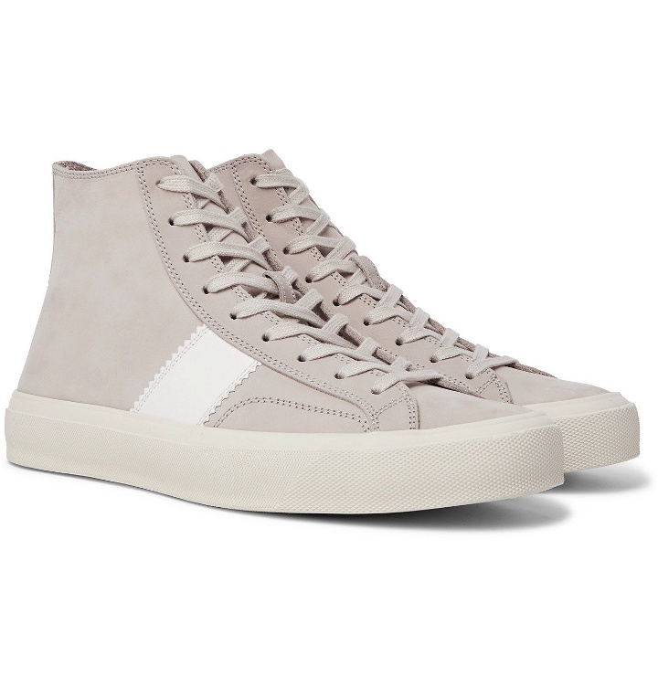 Photo: TOM FORD - Cambridge Leather-Trimmed Nubuck High-Top Sneakers - Brown