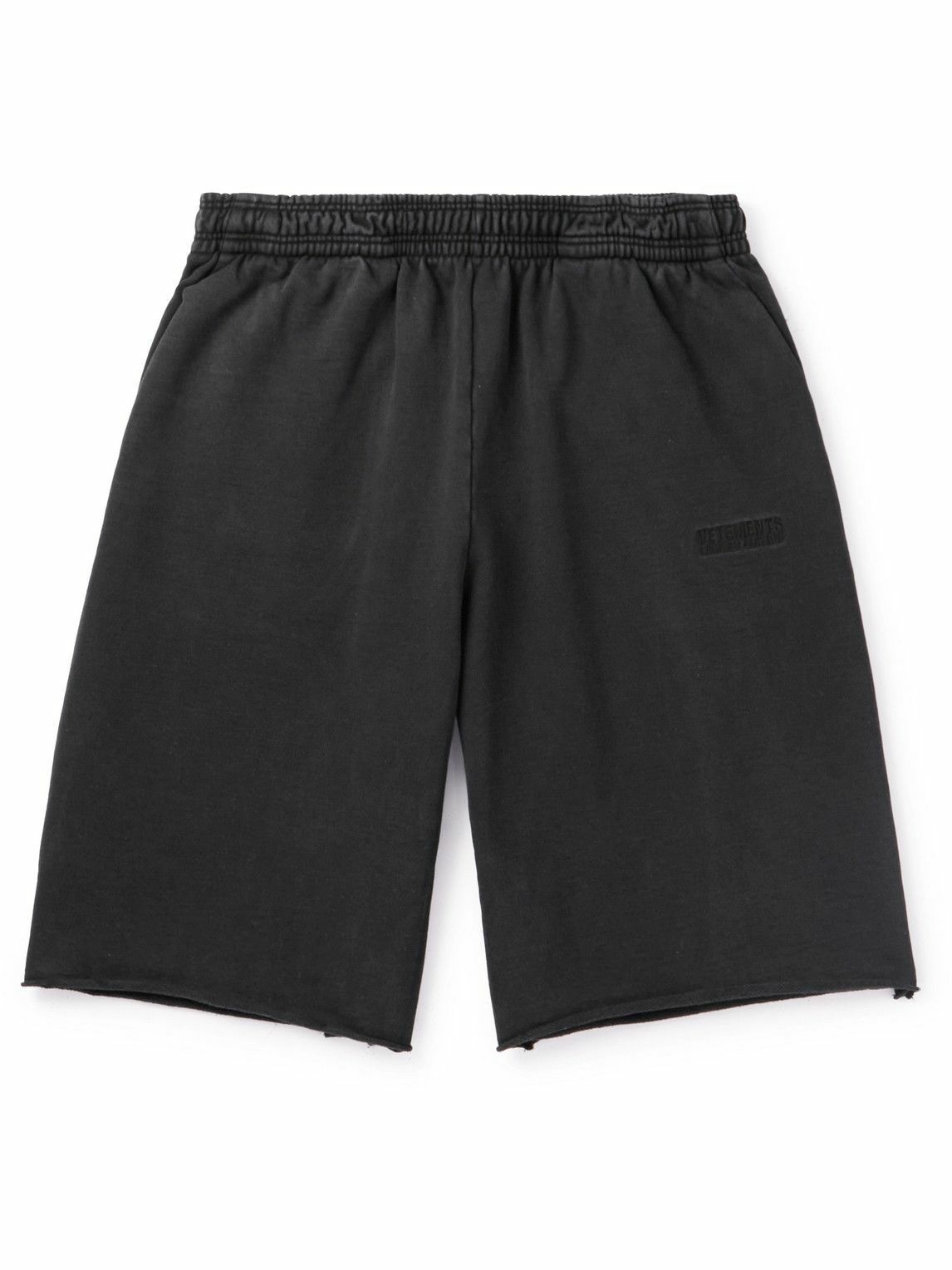 VETEMENTS - Straight-Leg Logo-Embroidered Cotton-Jersey Shorts - Black ...