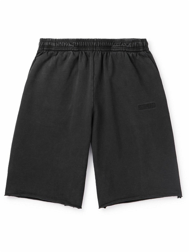 Photo: VETEMENTS - Straight-Leg Logo-Embroidered Cotton-Jersey Shorts - Black