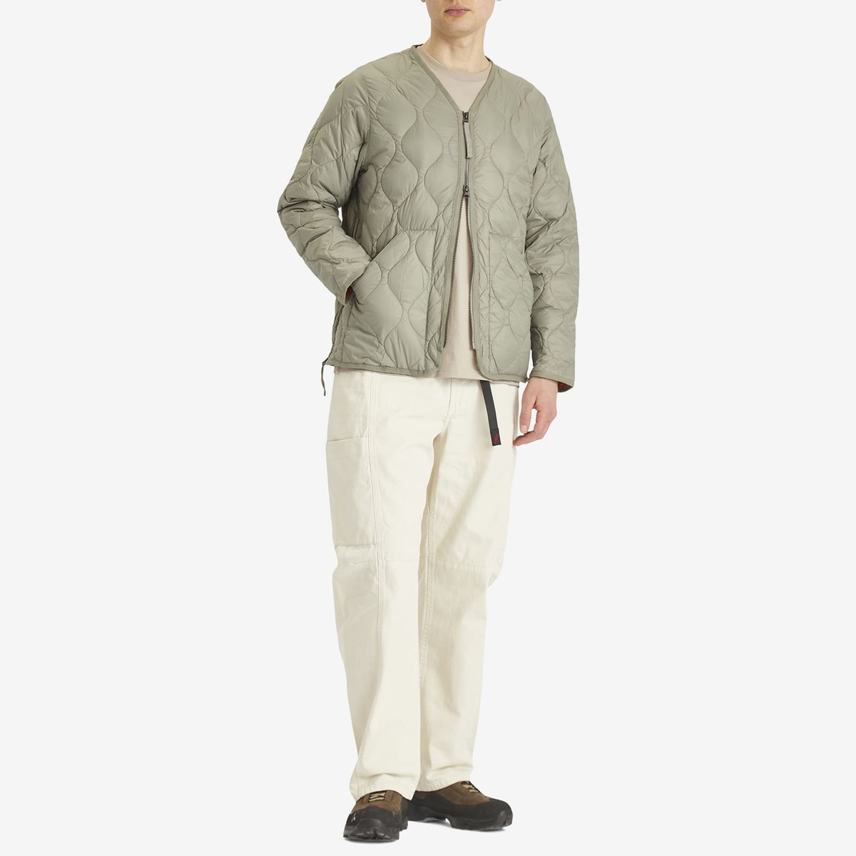 Taion Men's Military Zip V-Neck Softshell Down Jacket in Dark Sage Green