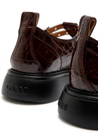 Ganni Everyday Butterfly Crocodile-effect Mary Jane Shoes Brown
